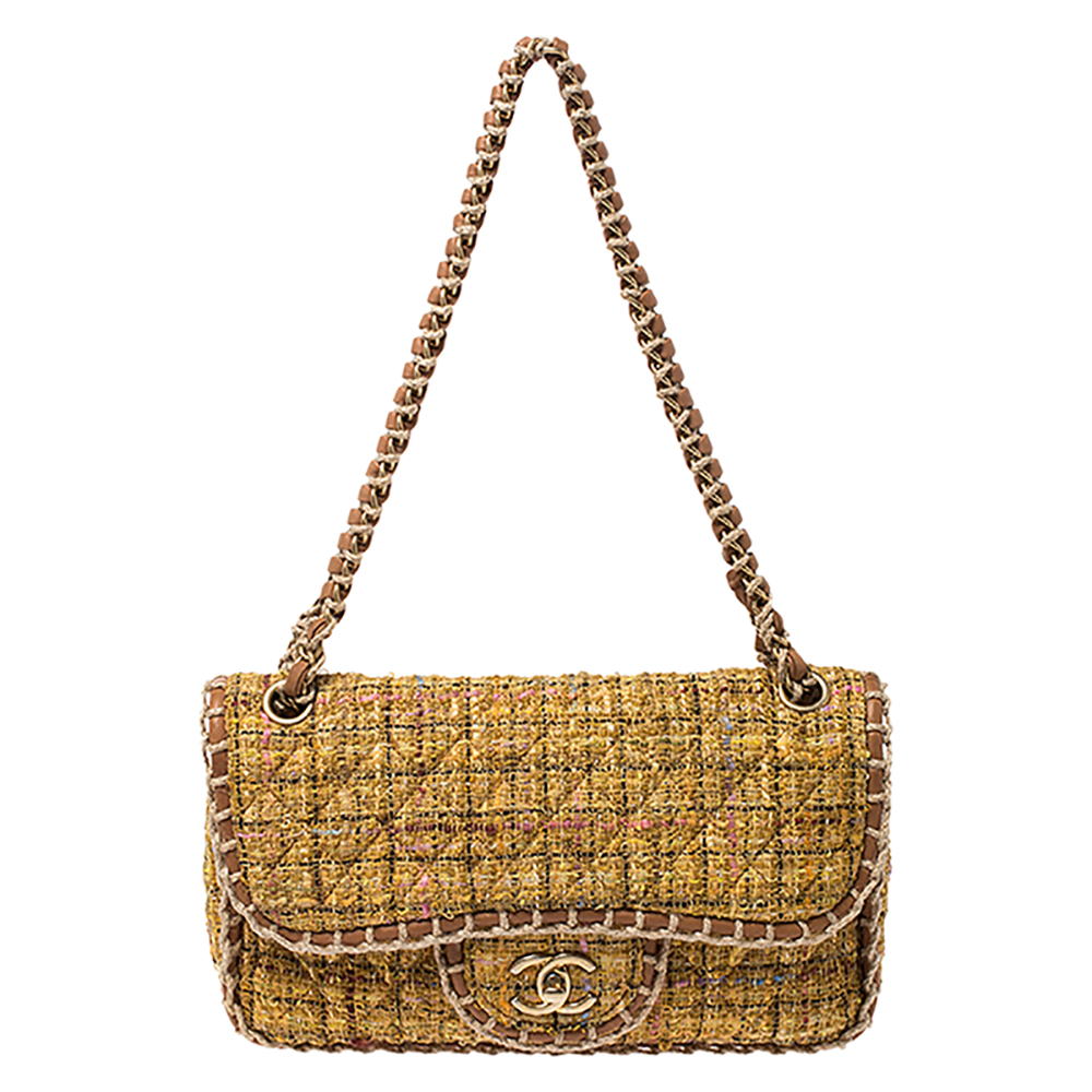 Chanel Yellow Leather and Tweed St. Tropez Shoulder Bag 