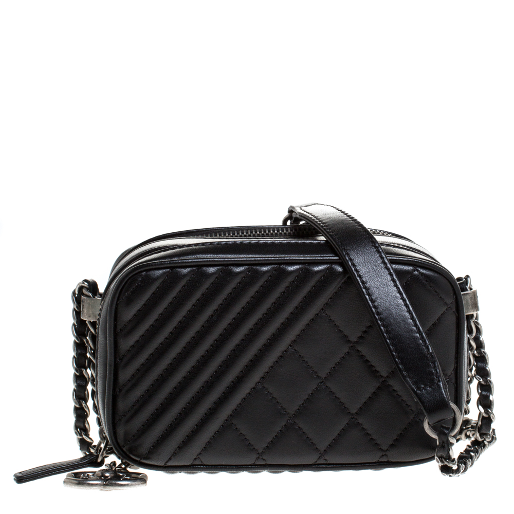 Chanel Black Quilted Leather Mini Coco Boy Camera Bag