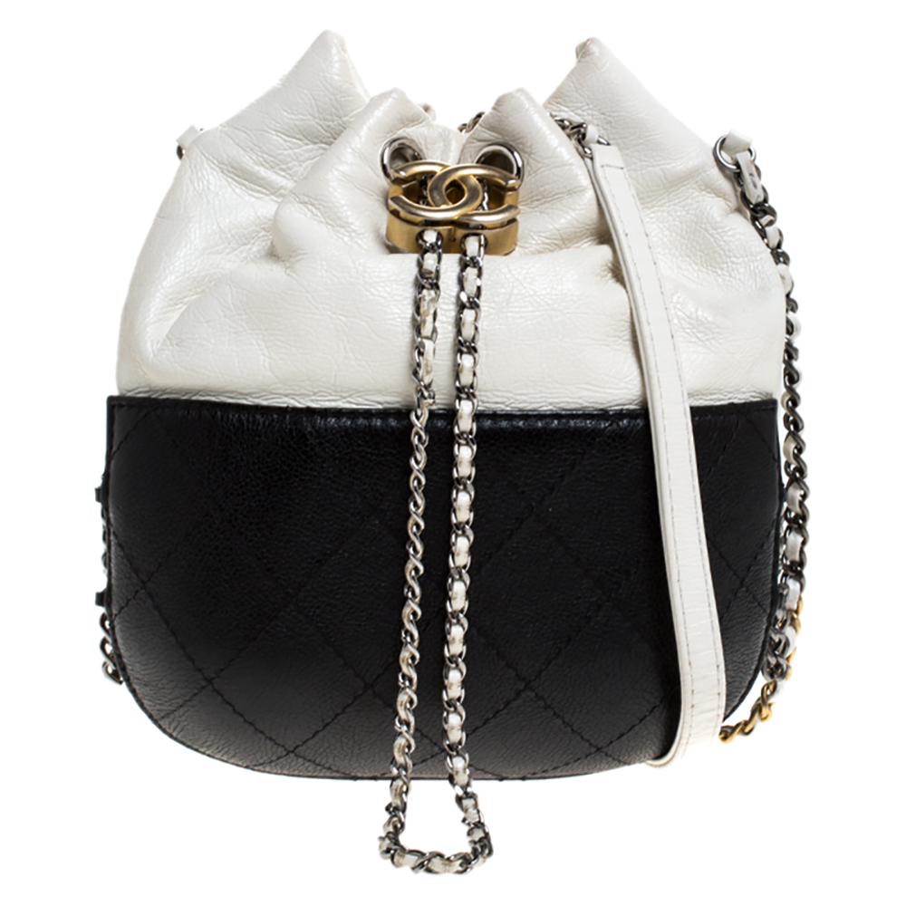 Chanel Black/White Quilted Leather Small Gabrielle Bucket Bag Chanel | TLC