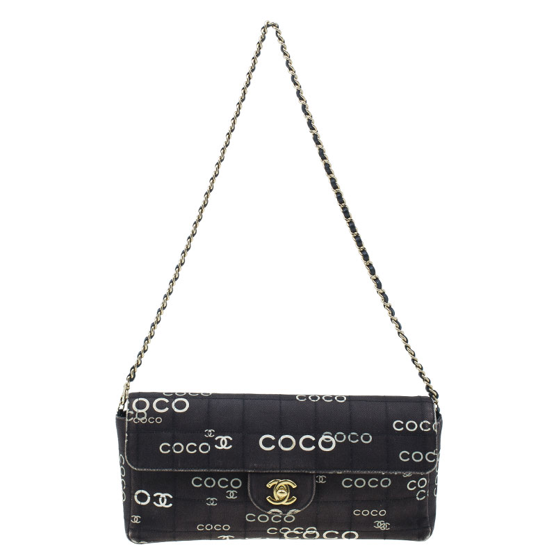 Pre Owned حقيبة شانيل شوكليت بار أيست-ويست كانفاس أسود