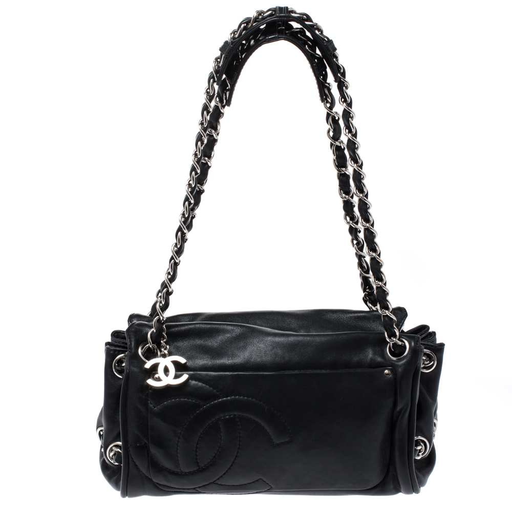 Chanel Black Leather Diagonal CC Ligne Accordion Shoulder Bag Chanel ...