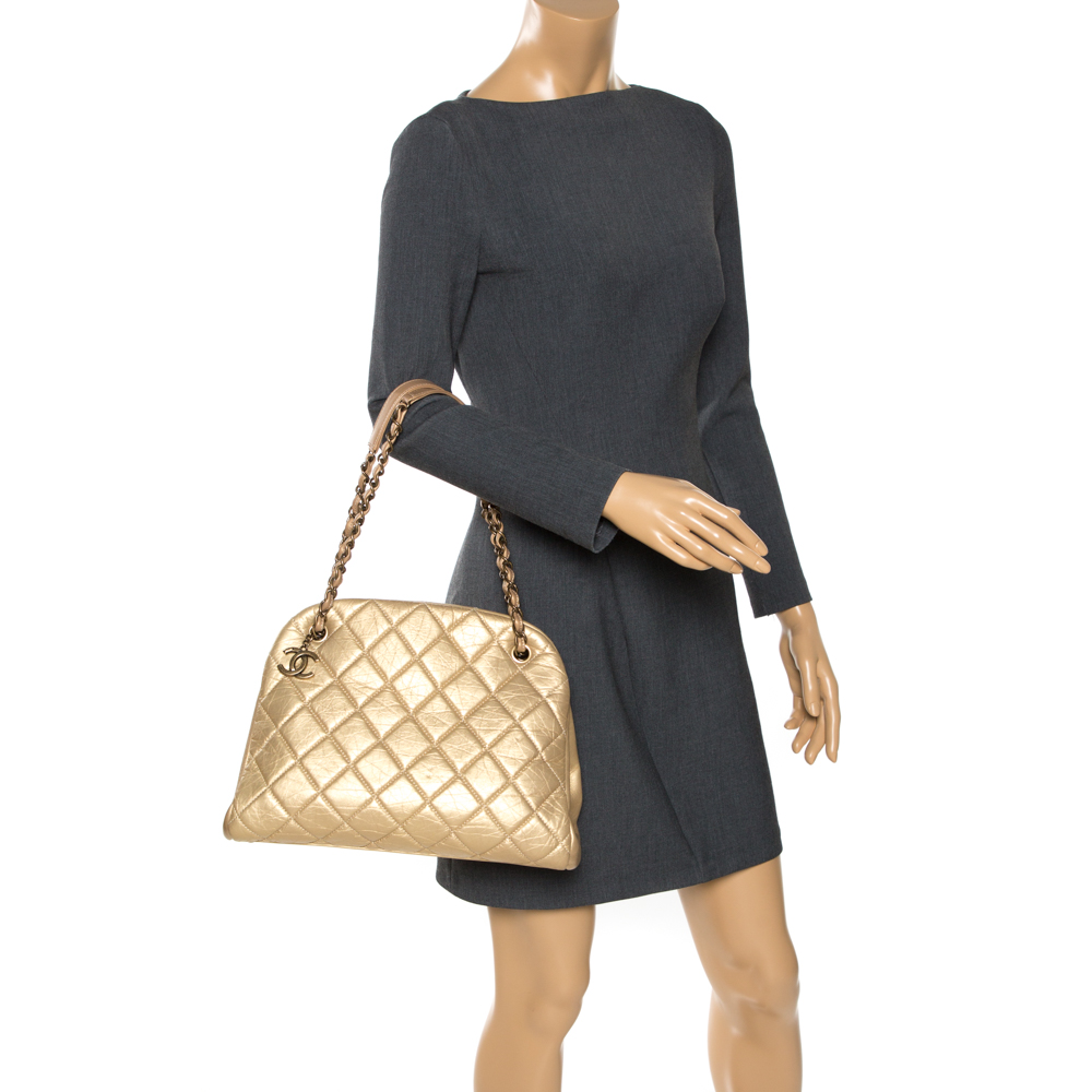 

Chanel Gold Quilted Leather  Just Mademoiselle Bowler Bag