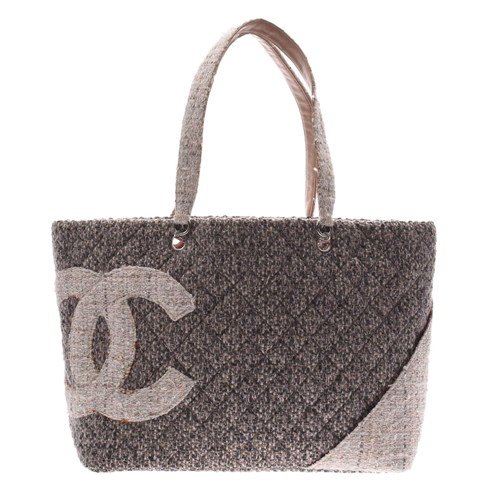 Pre Owned Chanel Grey Tweed Cambon Line Large Tote 