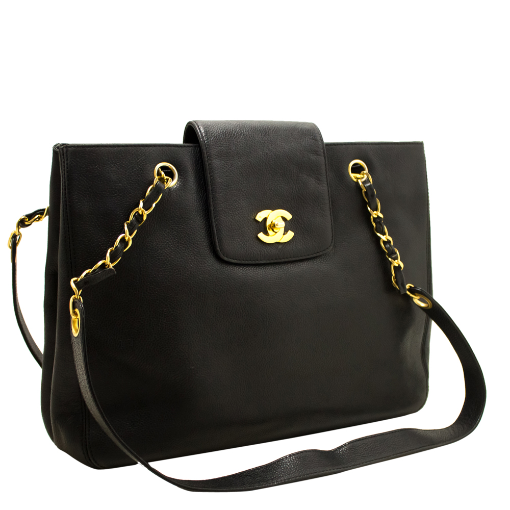 

Chanel Black Caviar Leather Jumbo Overnighter Tote