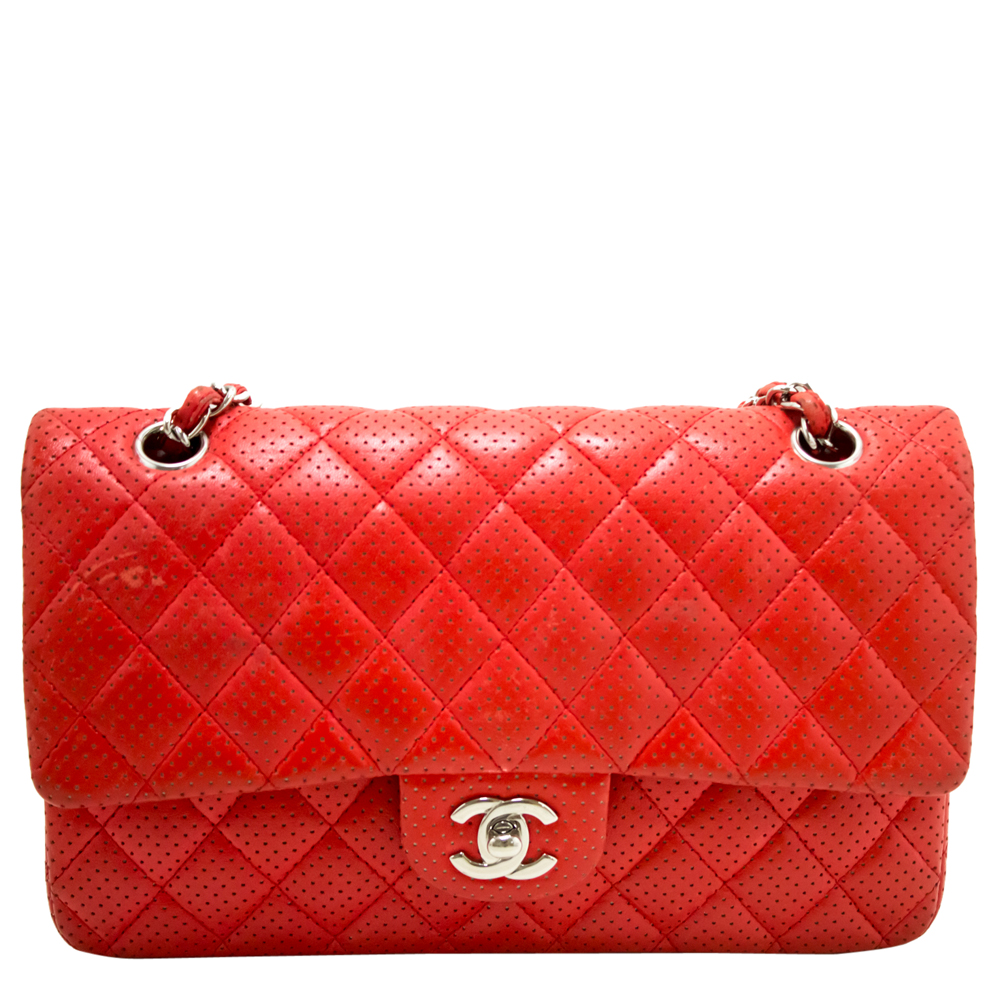 Pre-owned Chanel Red Punching Quilted Leather Double Flap Bag