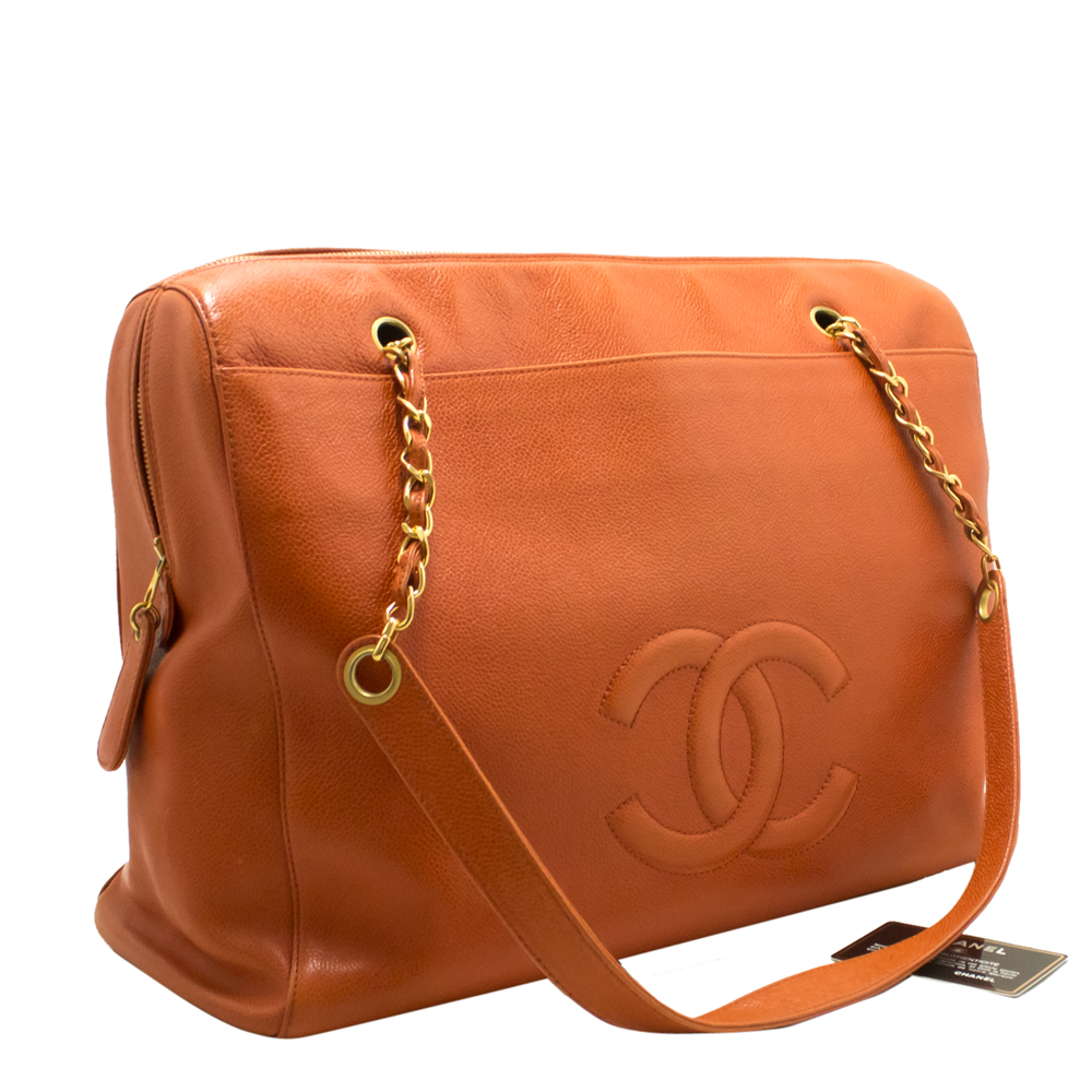 

Chanel Orange Caviar Leather Jumbo Chain Shoulder Bag