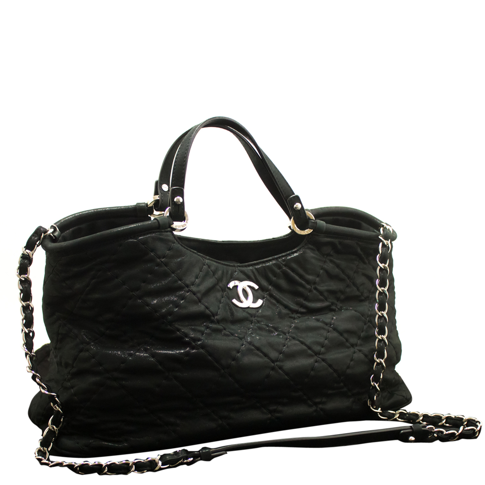 

Chanel Black Coated Quilted Leather 2 Way Shoulder Bag