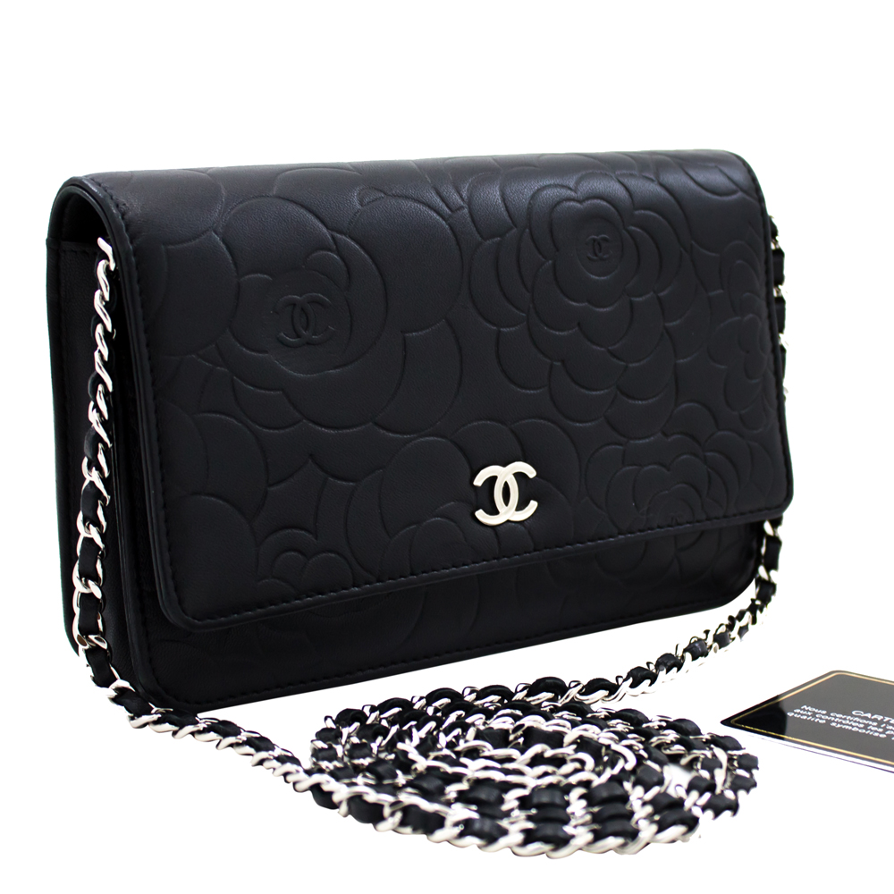 

Chanel Black Camellia Embossed Leather Flap Shoulder Bag