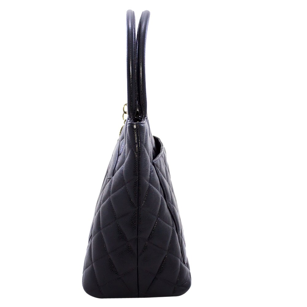 

Chanel Black Caviar Skin Leather Medallion Shopping Tote Bag