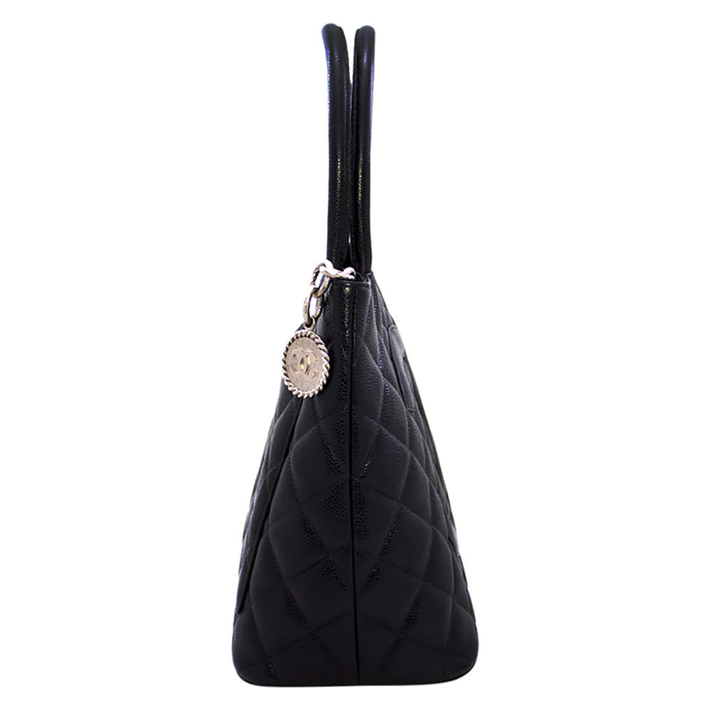 

Chanel Black Caviar Skin Leather Medallion Shopping Tote Bag