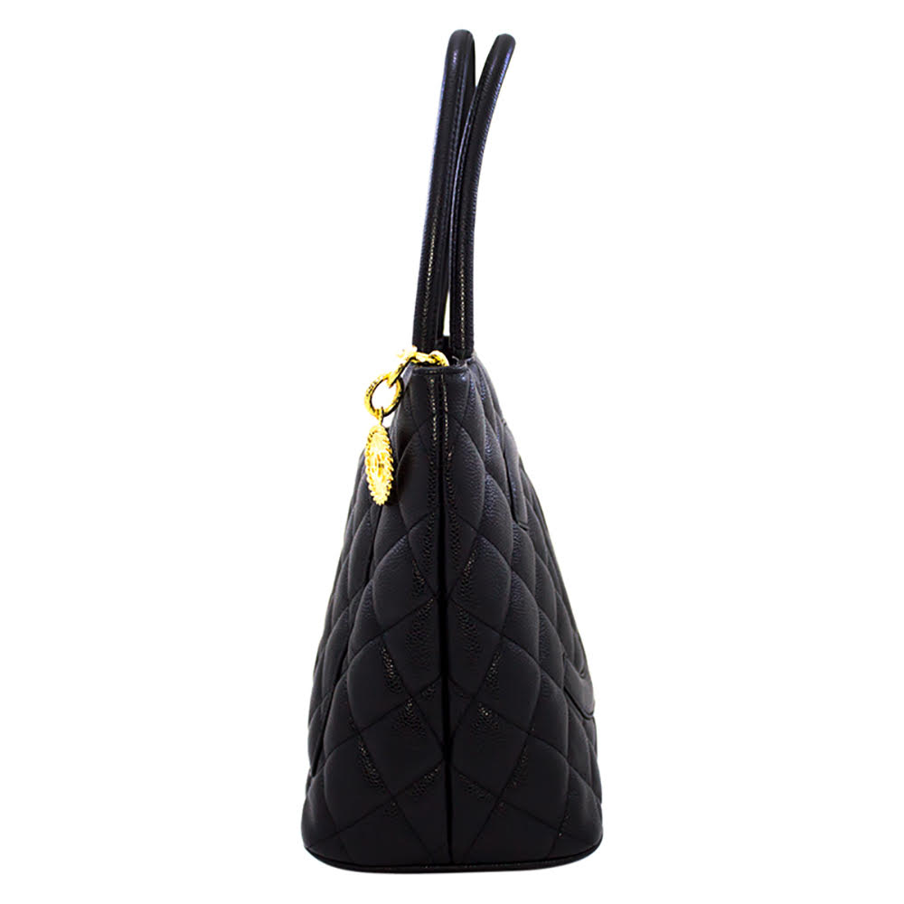 

Chanel Black Caviar Skin Leather Medallion Shopping Tote Bag