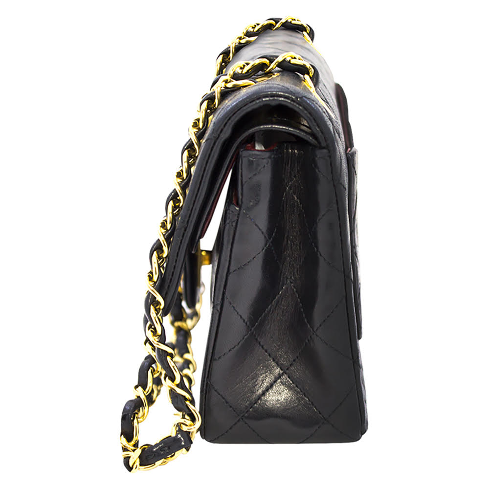 

Chanel Black Lambskin Leather Double Flap Chain Shoulder Bag