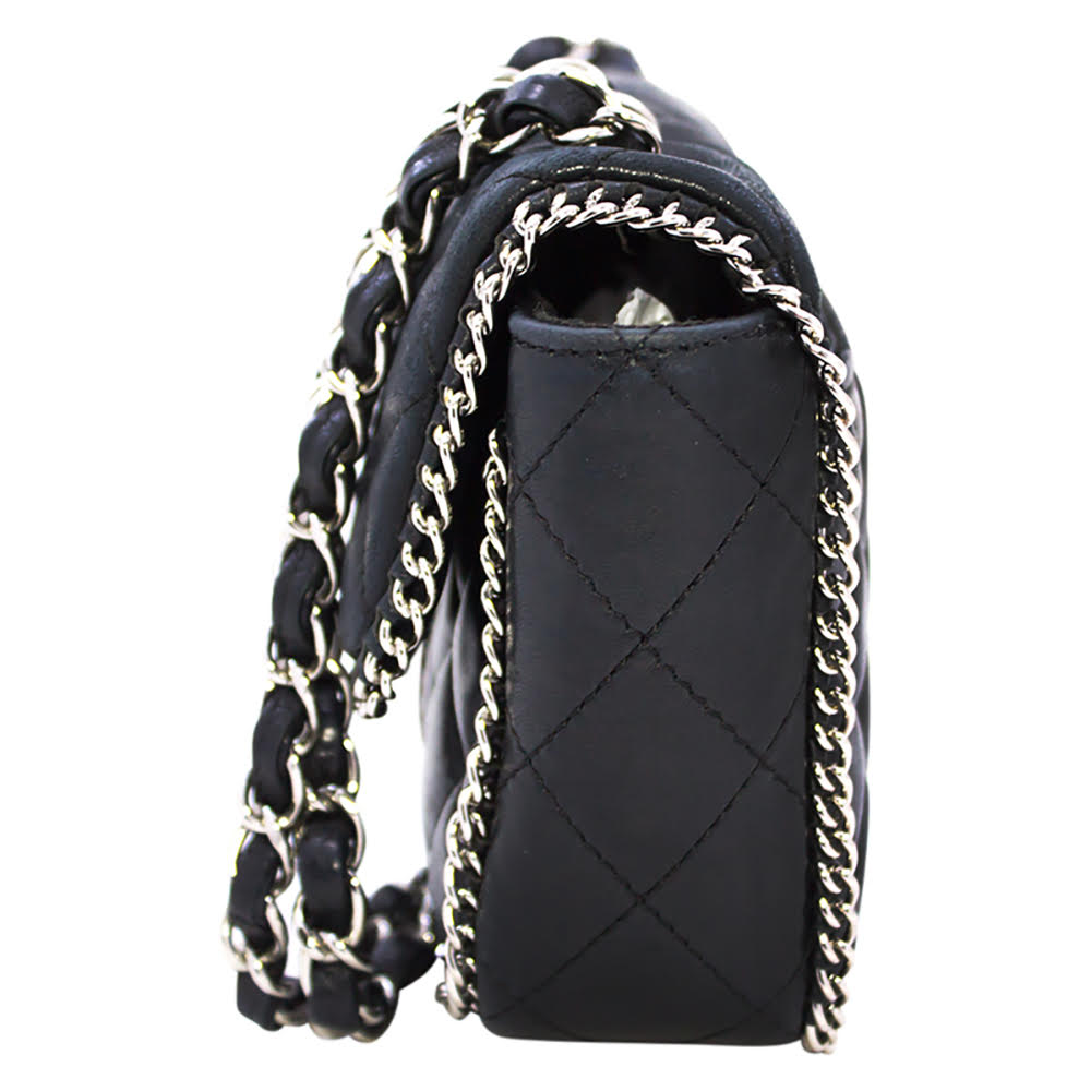 

Chanel Black Quilted Lambskin Leather Chain Around Single Flap Shoulder Bag