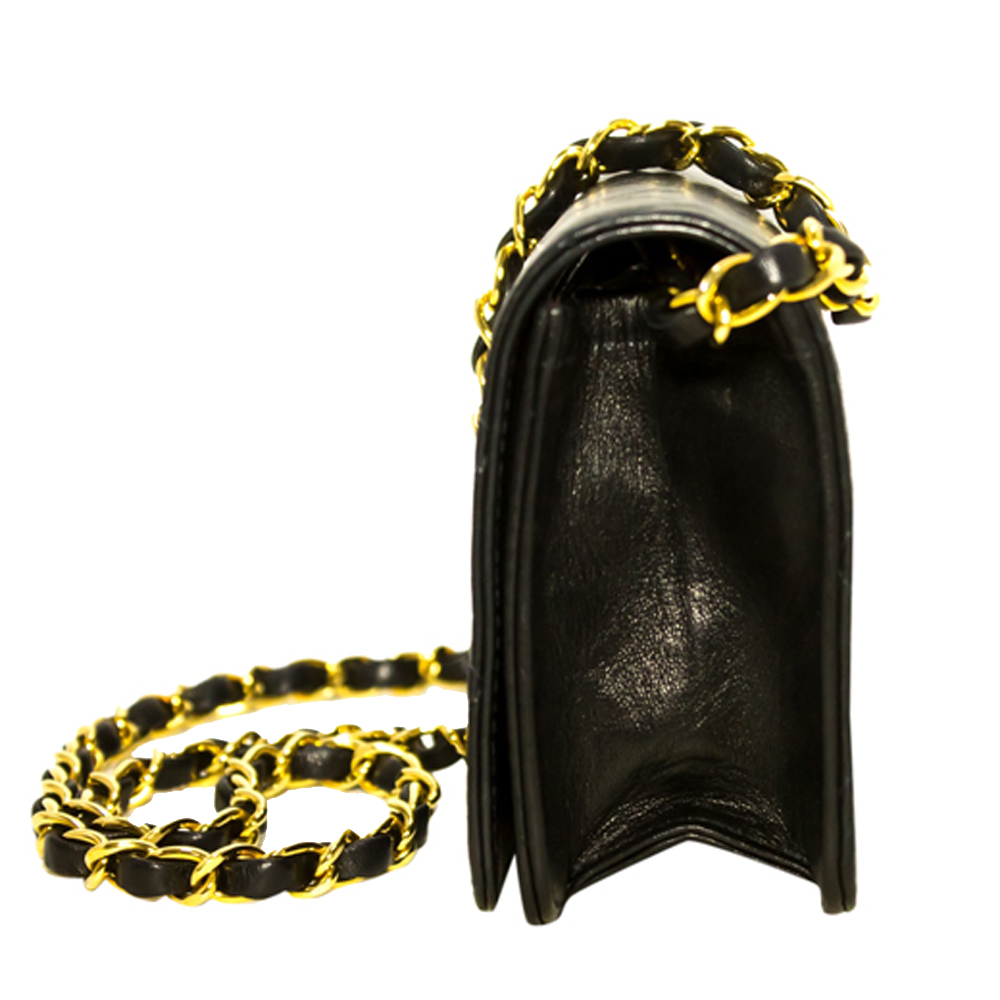 

Chanel Black Lambskin Quilted Leather Clutch Chain Shoulder Bag