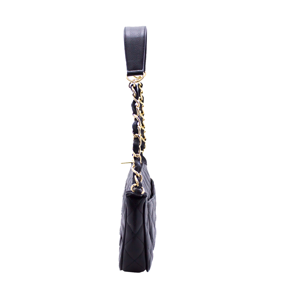 

Chanel Black Quilted Caviar Skin Leather Chain Shoulder Bag
