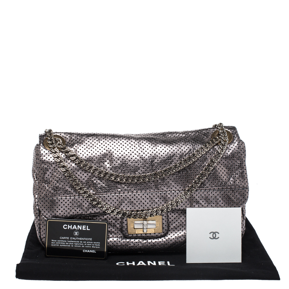 Chanel Metallic Silver Drill Perforated Leather Reissue 2.55