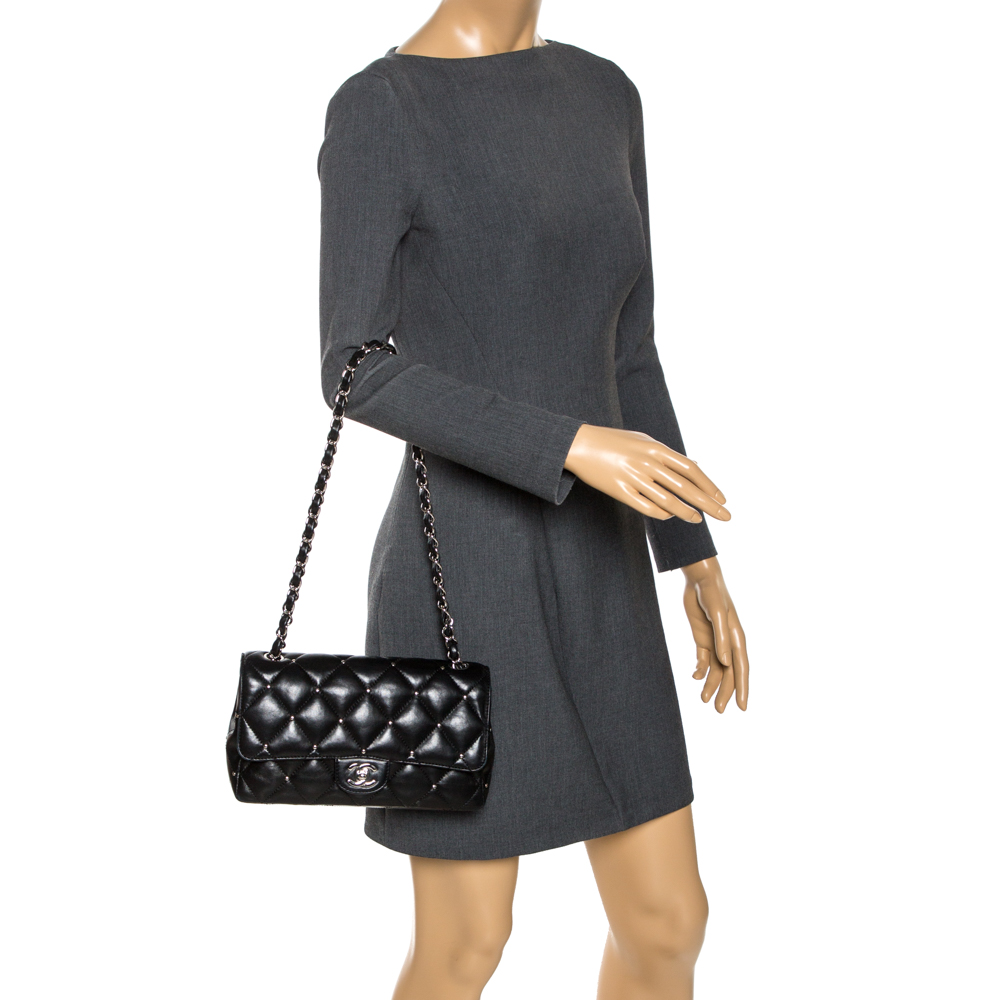 

Chanel Black Studded Leather Medium Classic Single Flap Bag