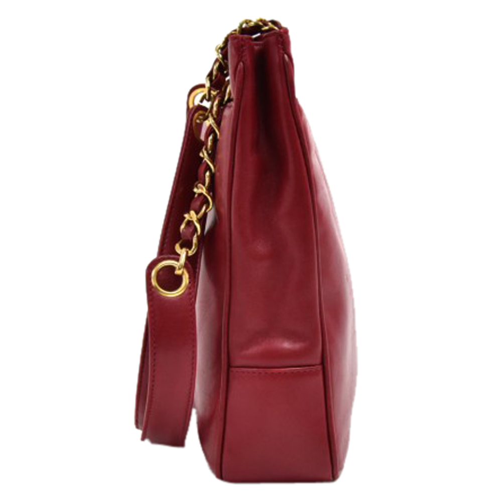 

Chanel Red Leather Front Pocket Chain Tote