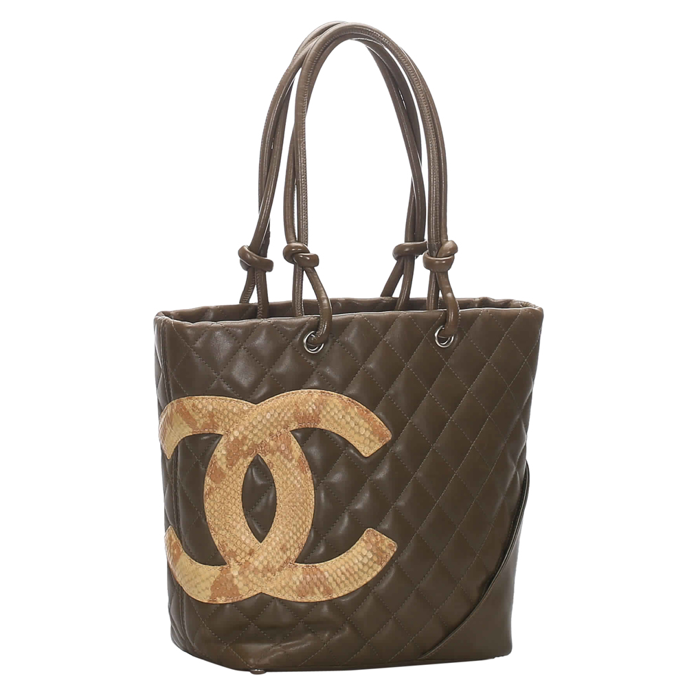 

Chanel Brown Quilted Leather And Python Cambon Ligne Tote