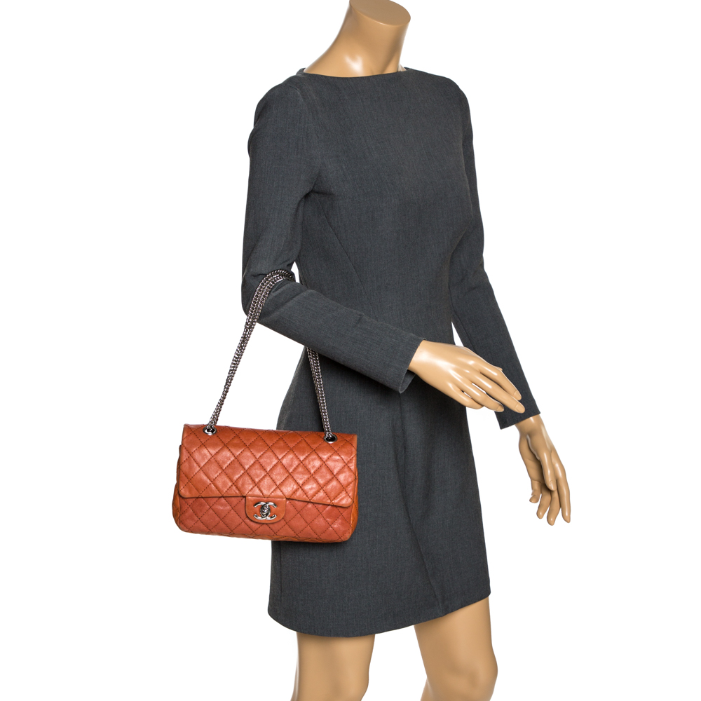 

Chanel Orange Quilted Leather  Classic Double Flap Bag
