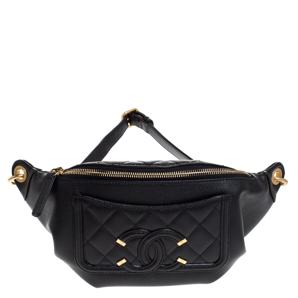 Chanel Black Caviar Leather Bi Classic Belt Bag
