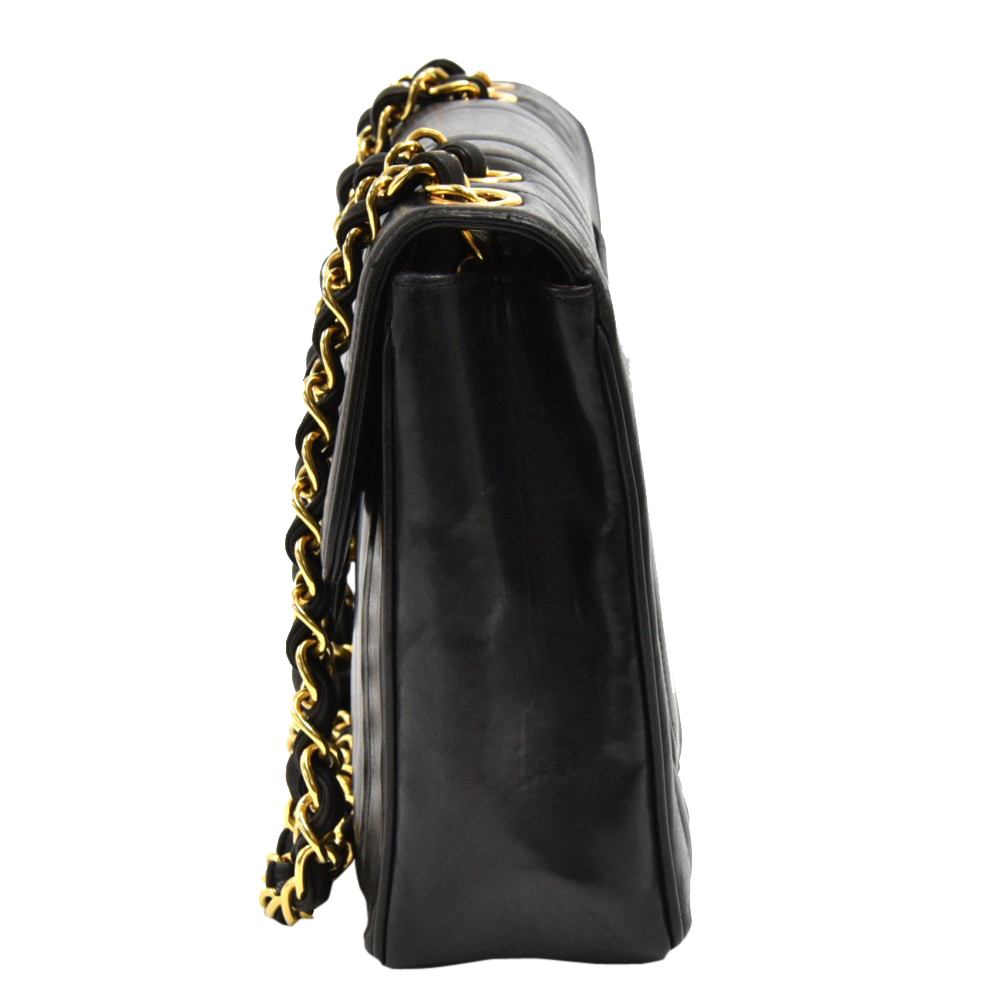 

Chanel Black Quilted Leather Jumbo Vertical Shoulder Flap Bag