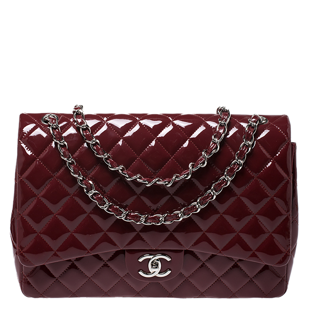 Chanel Maroon Quilted Patent Leather Maxi Classic Double Flap Bag Chanel |  TLC