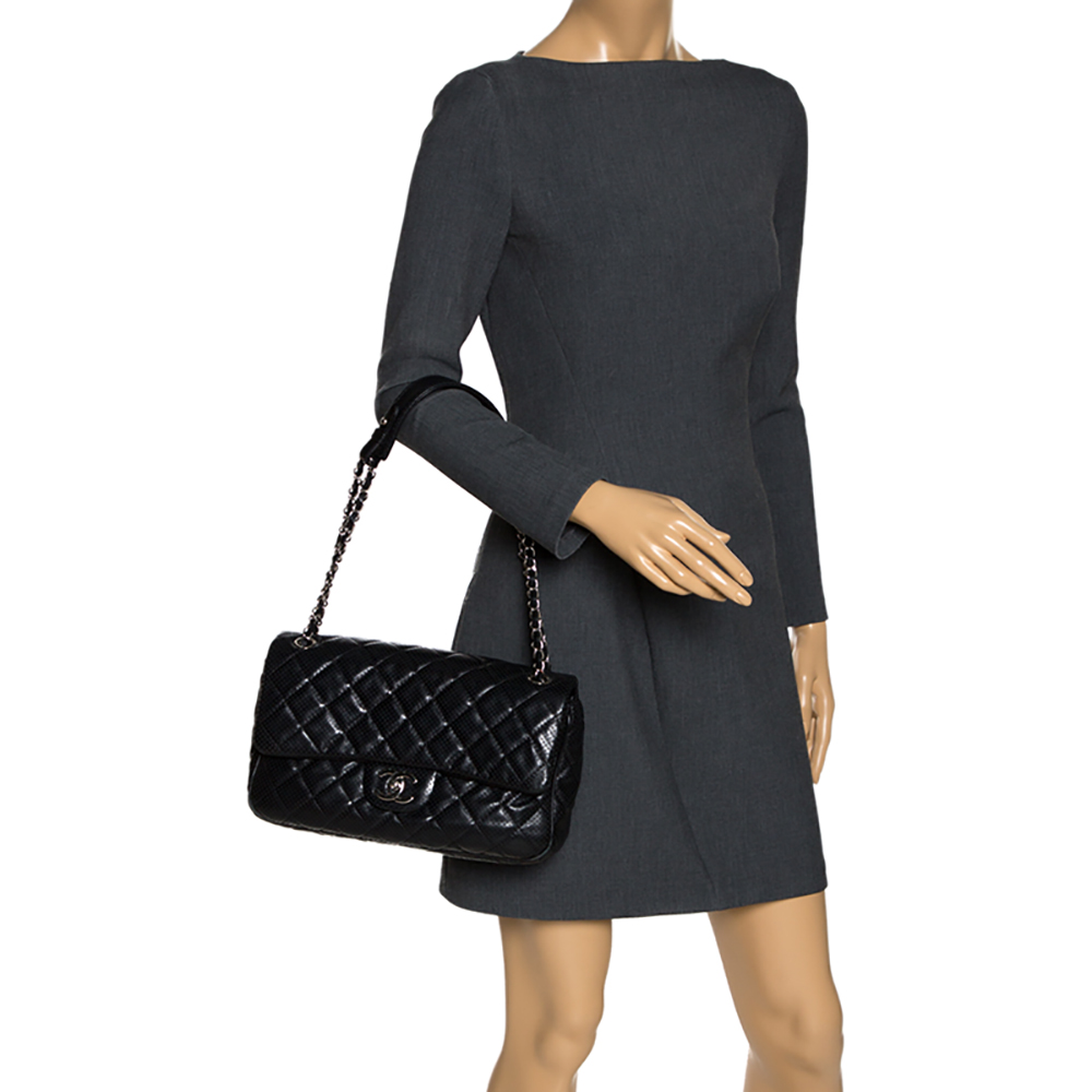 

Chanel Black Perforated Leather Flap Shoulder Bag