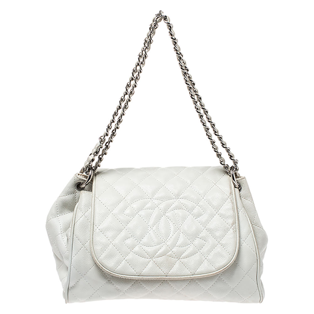 Chanel Timeless Accordion Flap Bag Quilted Caviar 09 White Handbag