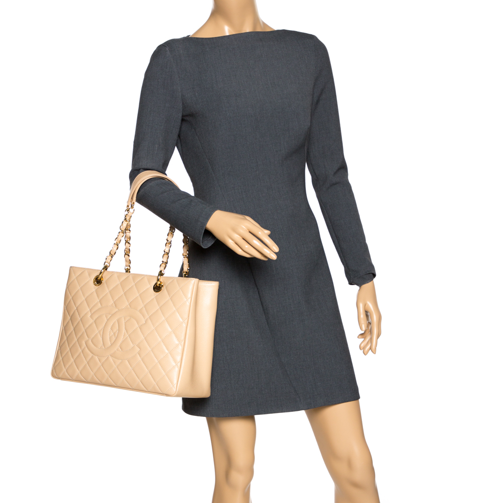 

Chanel Beige Quilted Caviar Leather Grand Shopper Tote
