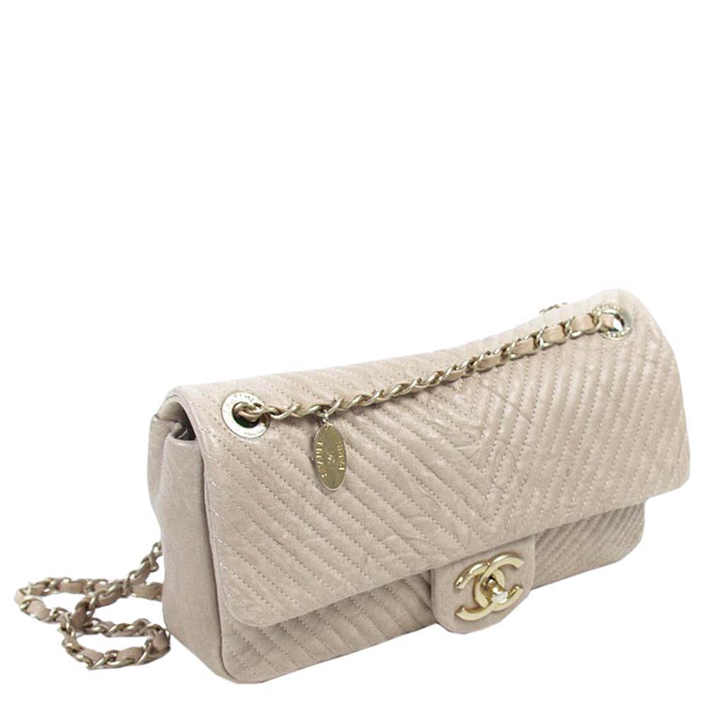 

Chanel Tan Chevron Quilted Leather Medium Classic Flap Bag