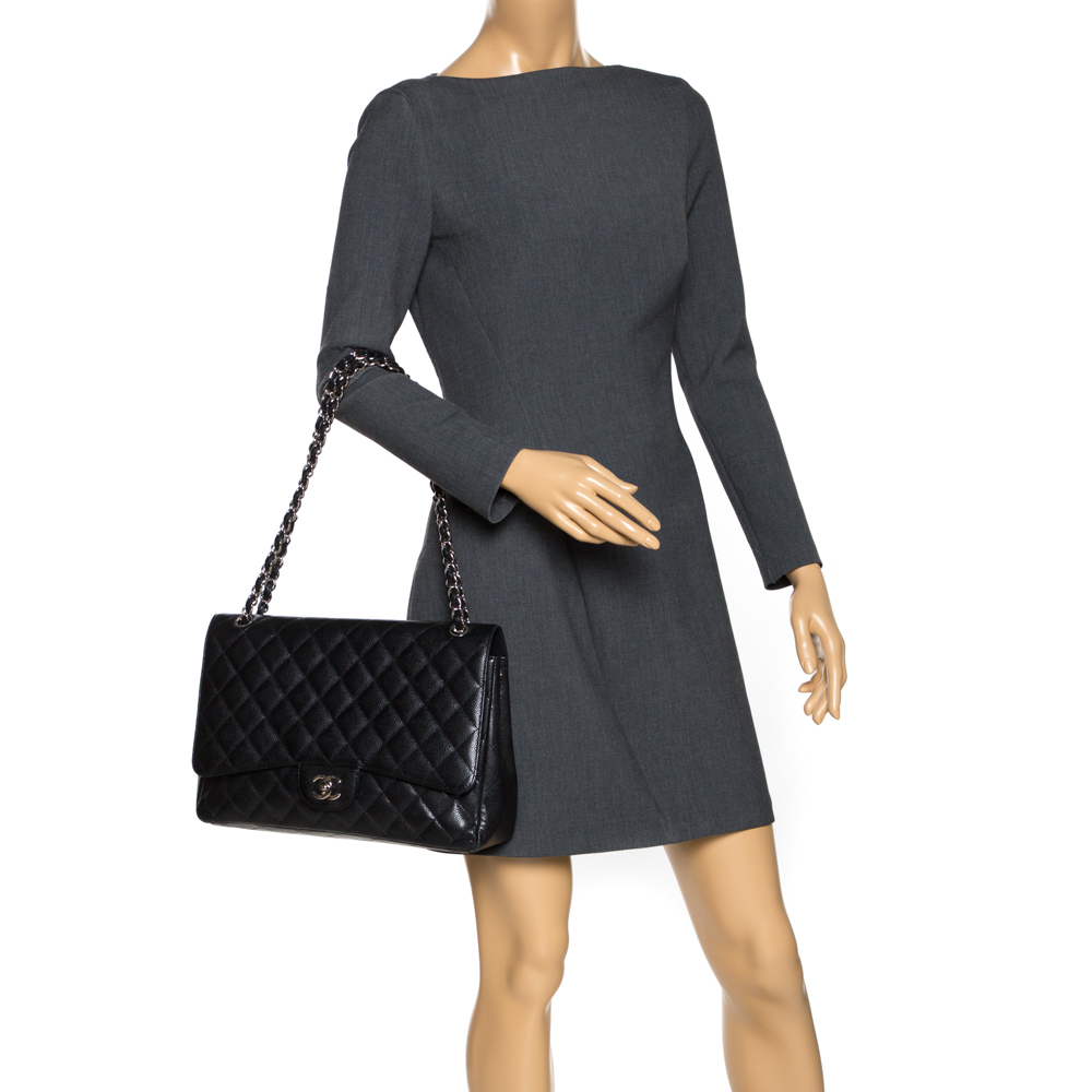 

Chanel Black Quilted Caviar Leather Maxi Classic Single Flap Bag