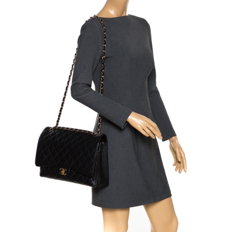 

Chanel Black Quilted Caviar Leather Maxi Classic Double Flap Bag