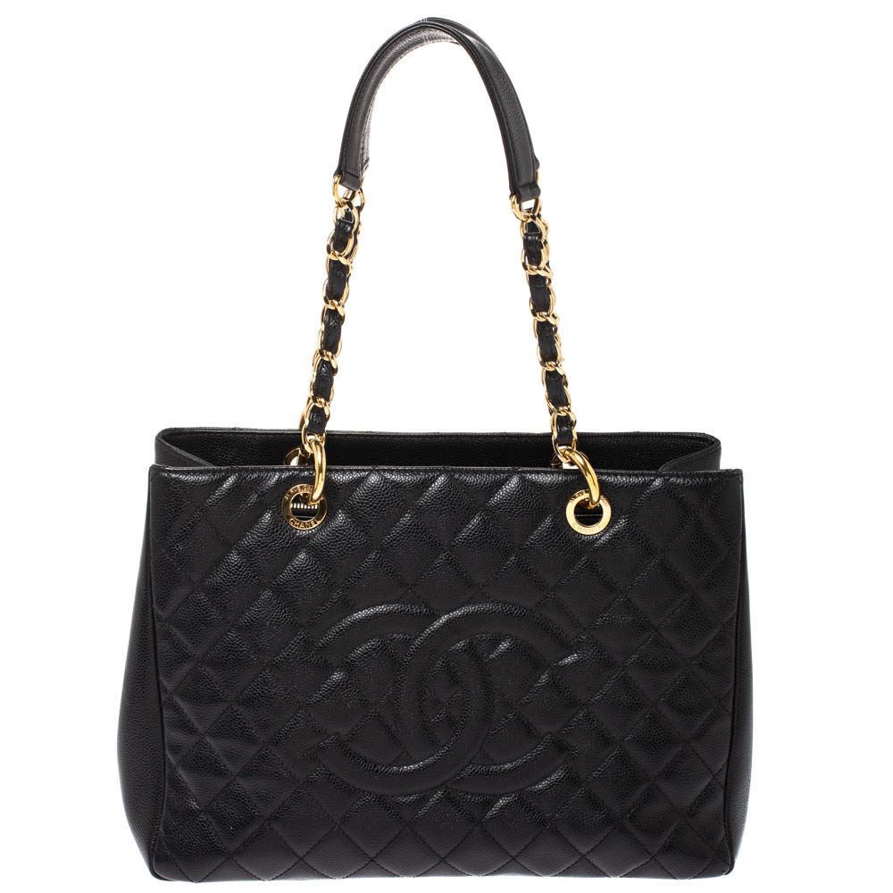 Pre Owned Chanel Black Quilted Caviar Leather Grand Shopper Tote