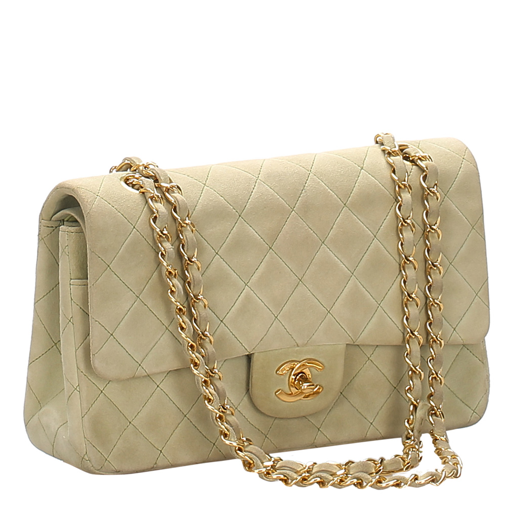 

Chanel Green Quilted Nubuck Leather Classic Medium Double Flap Bag