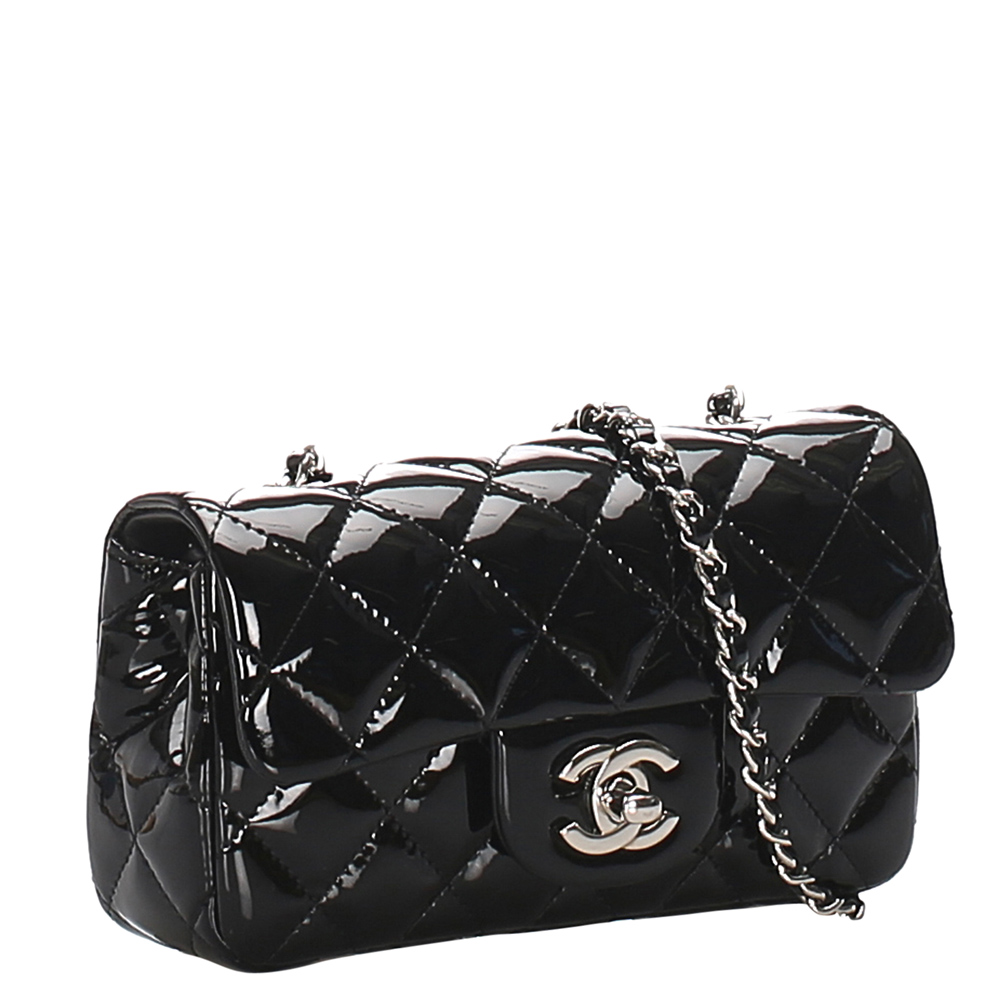 

Chanel Black Patent Leather Mini Single Flap Bag