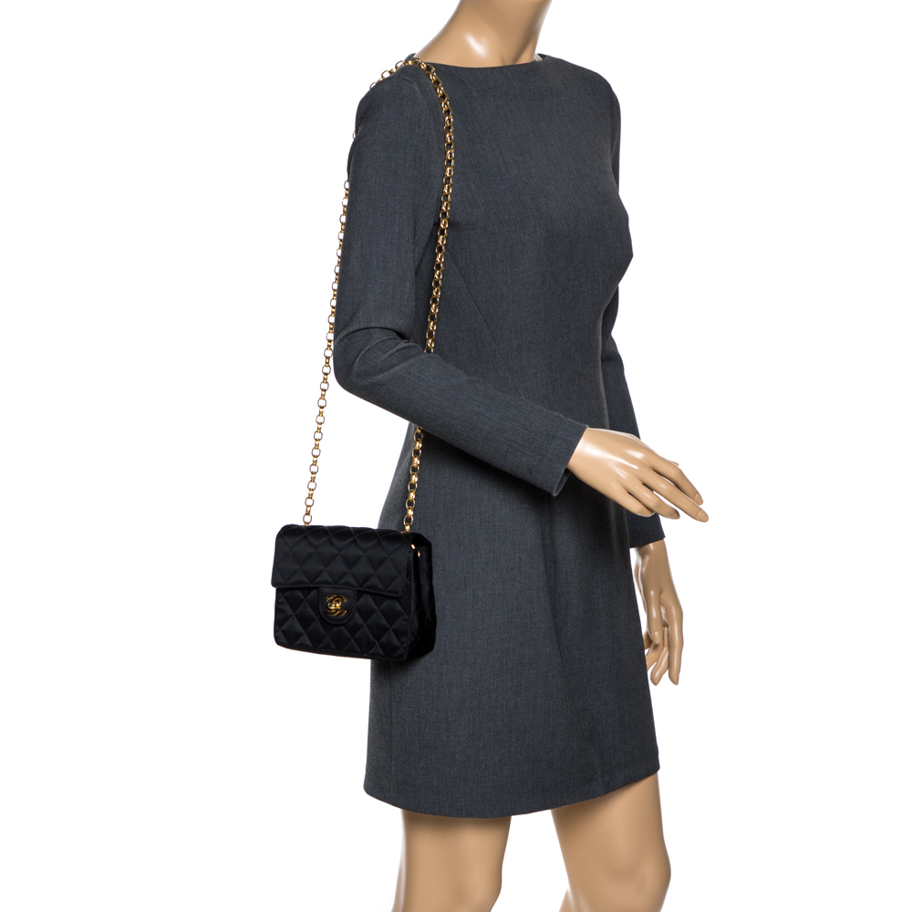 

Chanel Black Quilted Satin Vintage Square Flap Bag