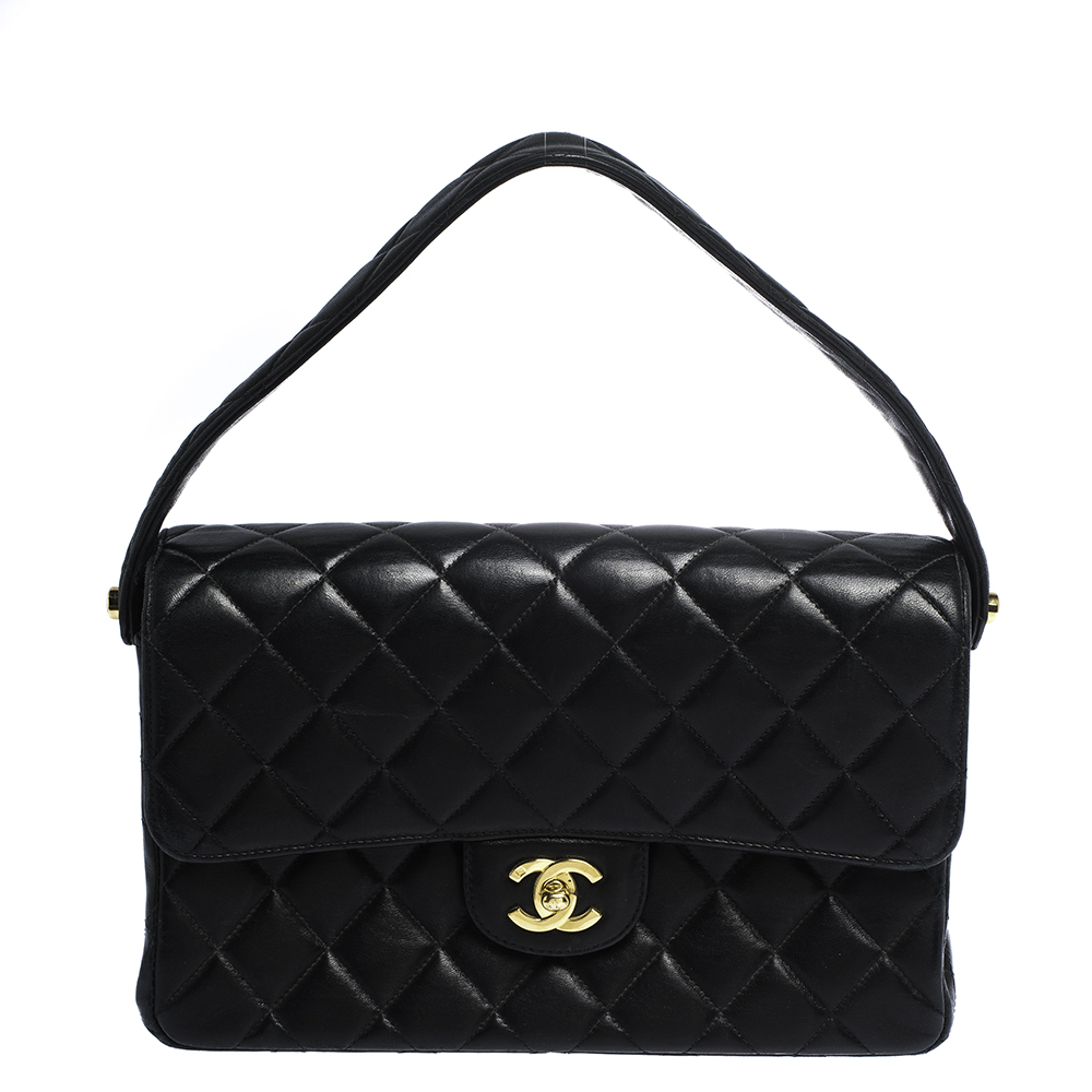 Pre Owned Chanel Black Quilted Leather Vintage Double Sided Flap Bag