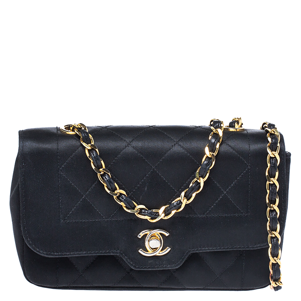 Pre Owned Chanel Black Quilted Satin Mini Vintage Flap Bag