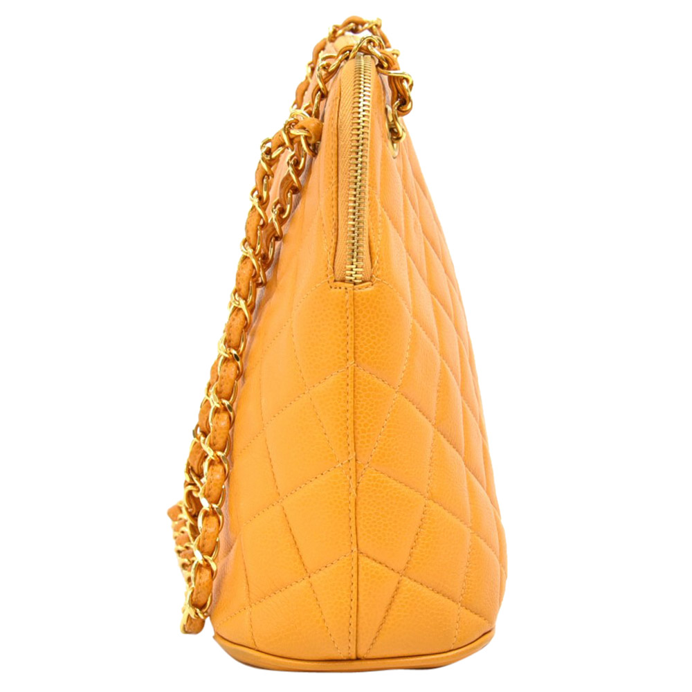 

Chanel Yellow Quilted Caviar Leather Chain Dome Satchel