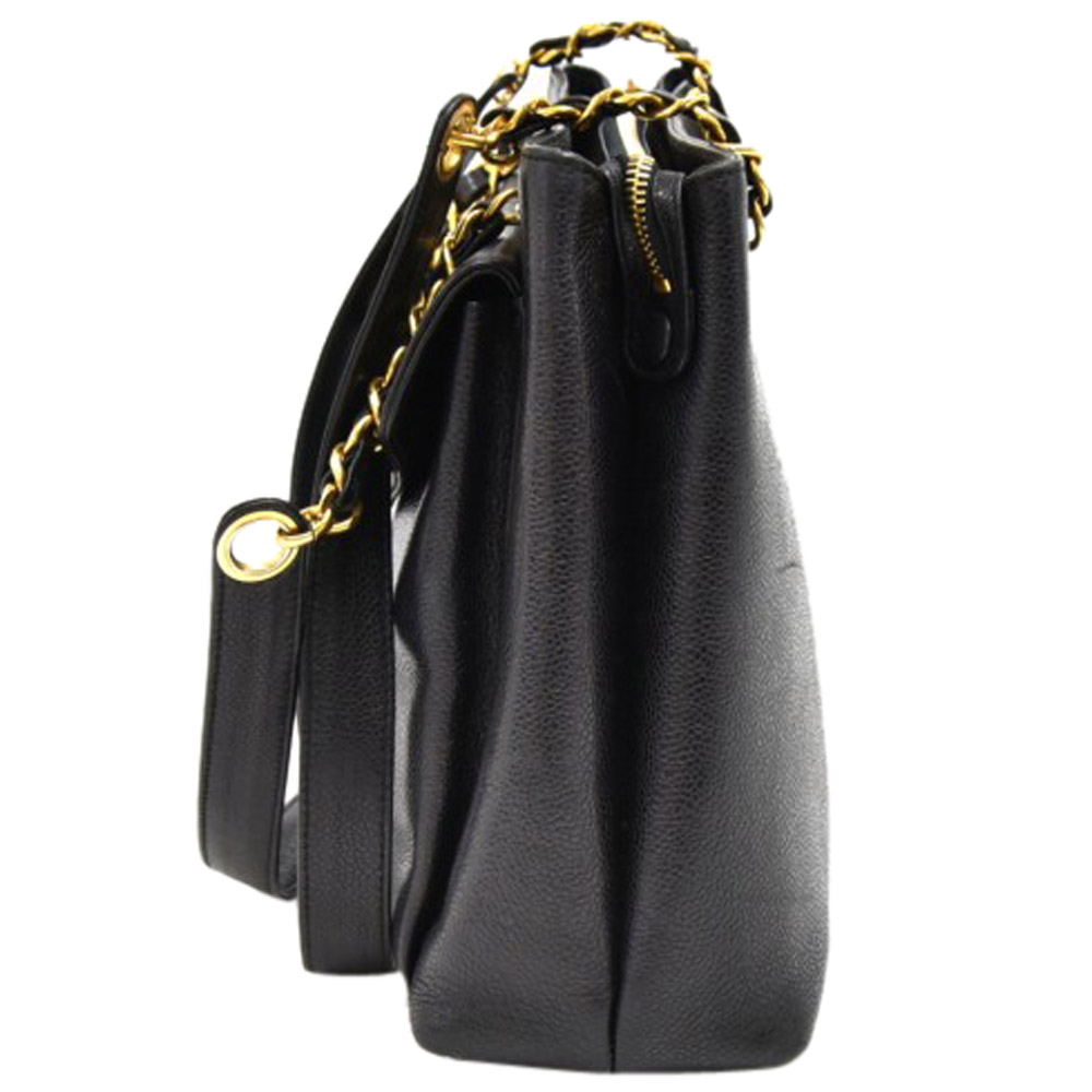 

Chanel Black Caviar Leather Front Envelope Pocket Chain Shoulder Bag