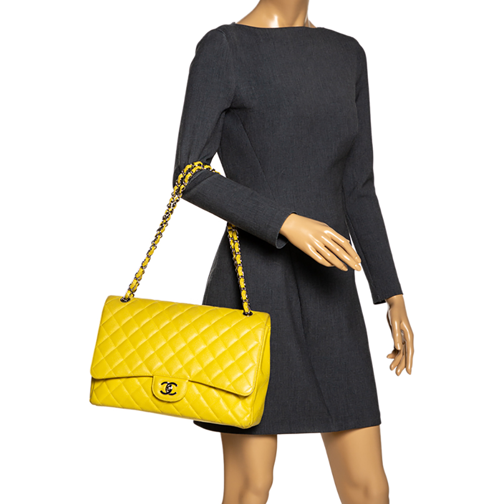 

Chanel Yellow Quilted Caviar Leather Maxi Classic Double Flap Bag