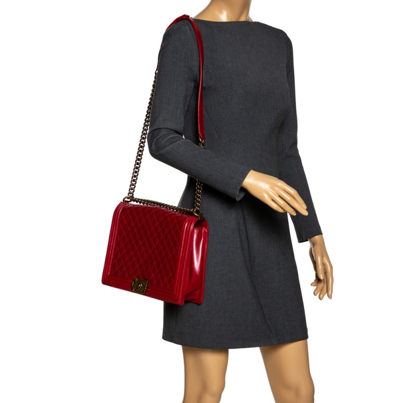 

Chanel Red Quilted Leather Large Boy Flap Bag