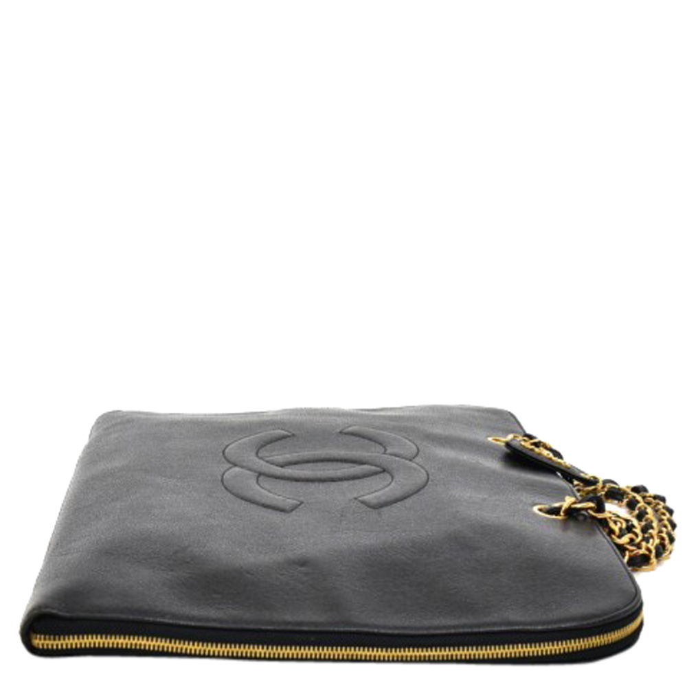 

Chanel Black Caviar Leather Flat Shoulder Bag/ Document Case