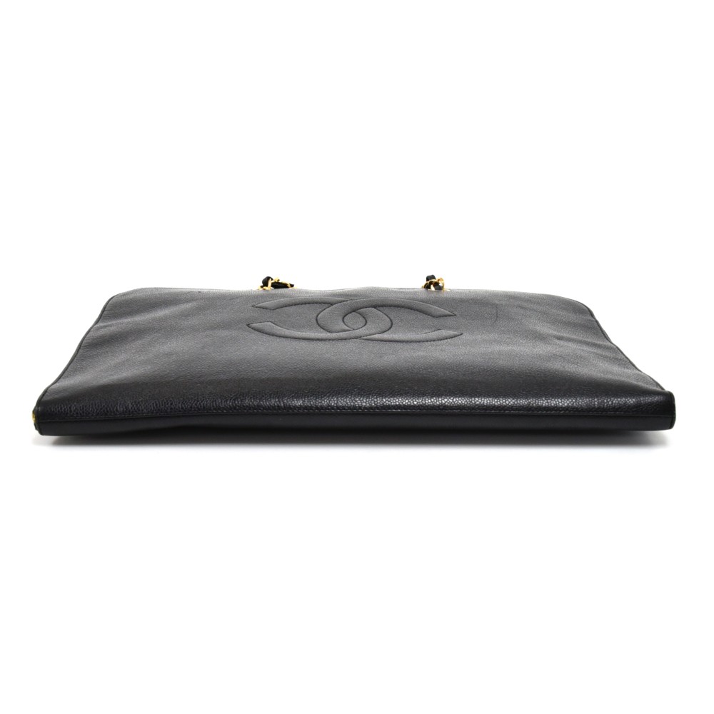 Chanel Black Caviar Leather Flat Shoulder Bag/ Document Case Chanel