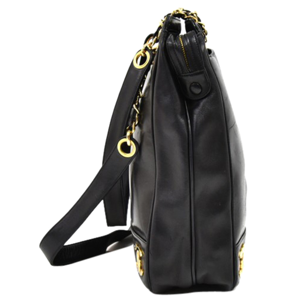 

Chanel Black Lambskin Leather Triple CC Logo Shoulder Bag