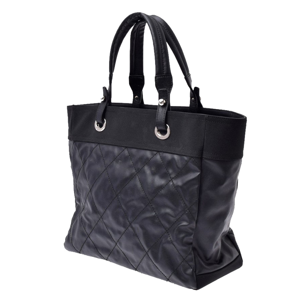 

Chanel Black Quilted Coated Canvas Paris Biarritz Tote