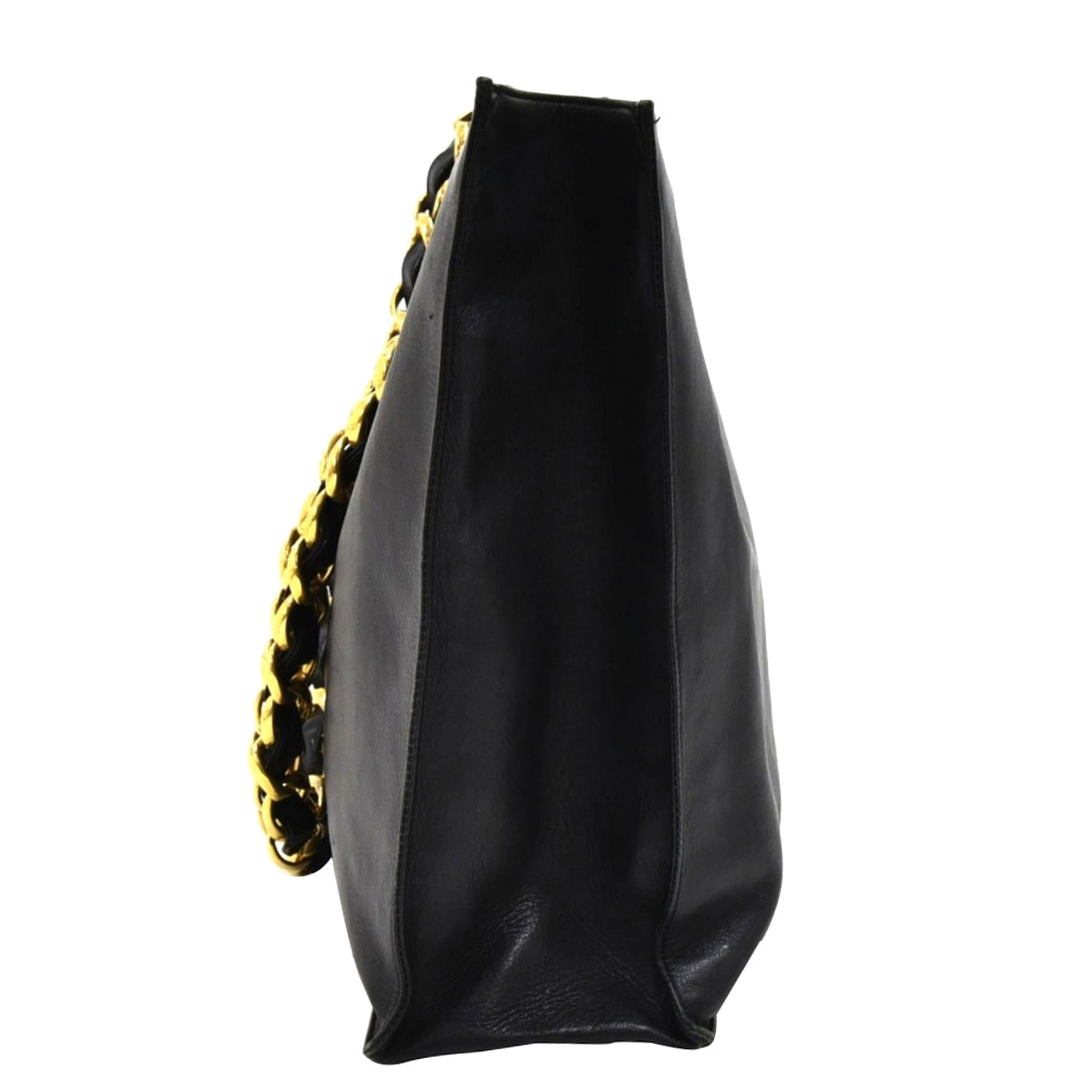 

Chanel Black Lambskin Leather Jumbo  Shopping Tote