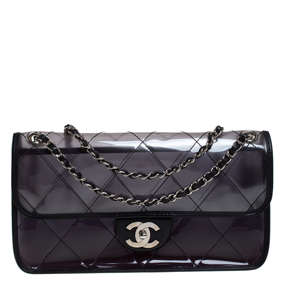 Chanel Black Quilted Transparent PVC with Leather Trim Classic Flap Bag