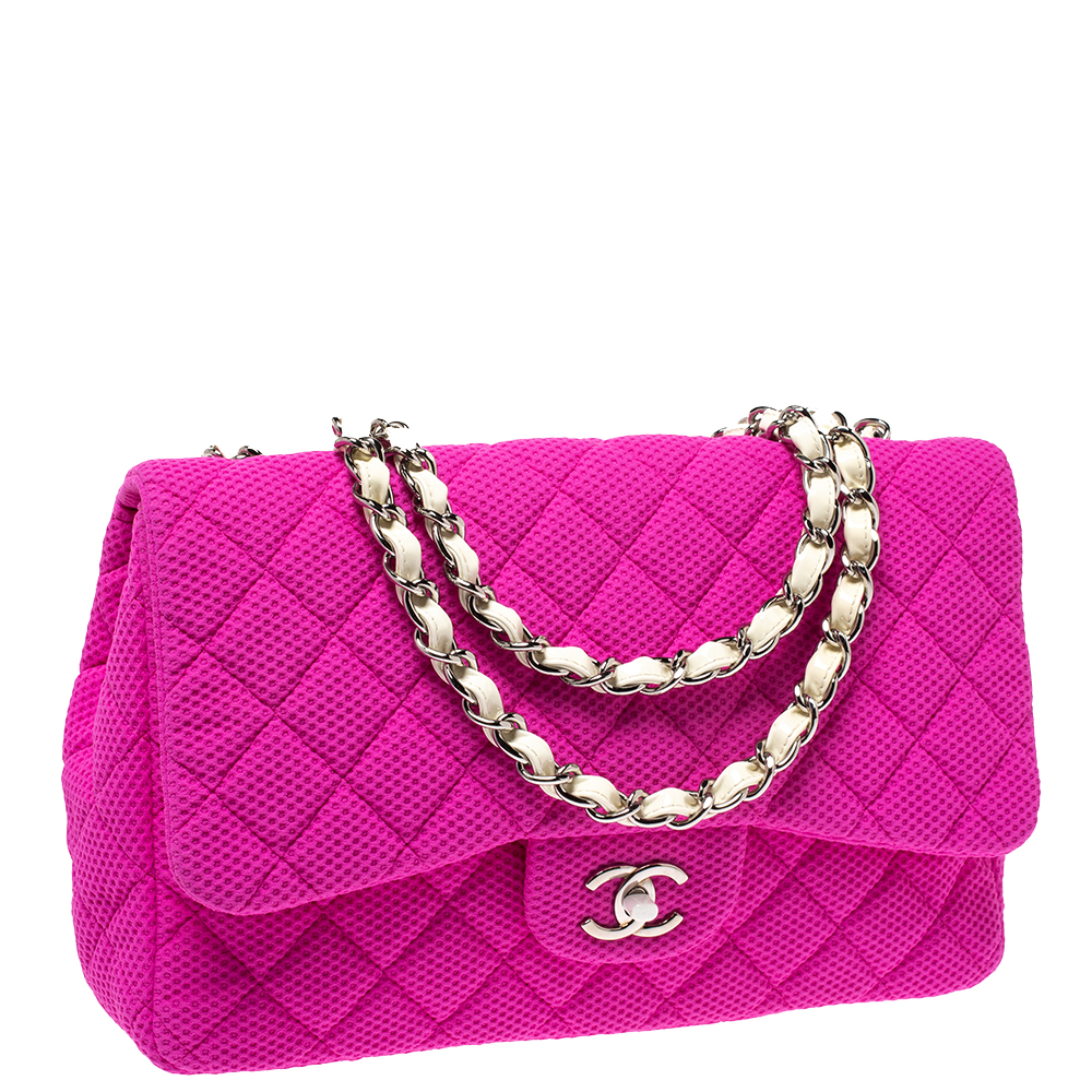 Chanel Fuchsia Pink Quilted Patent Jumbo Classic Double Flap Bag